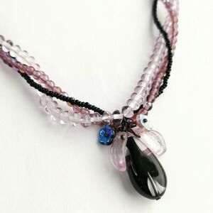 Vintage Czech Glass Bead Necklace lavender purple black